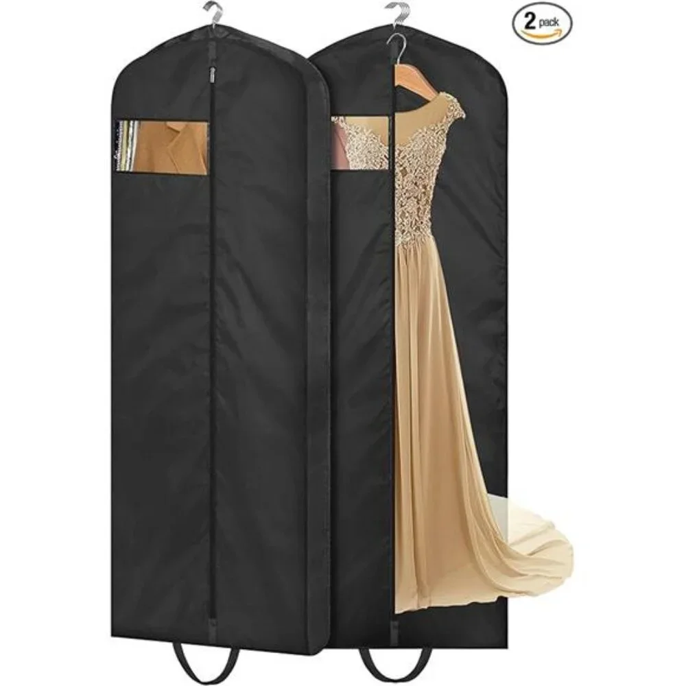 65 Inch Garment Bags 2 Pack Long Travel Dress Wedding Coat Suit Black Waterproof